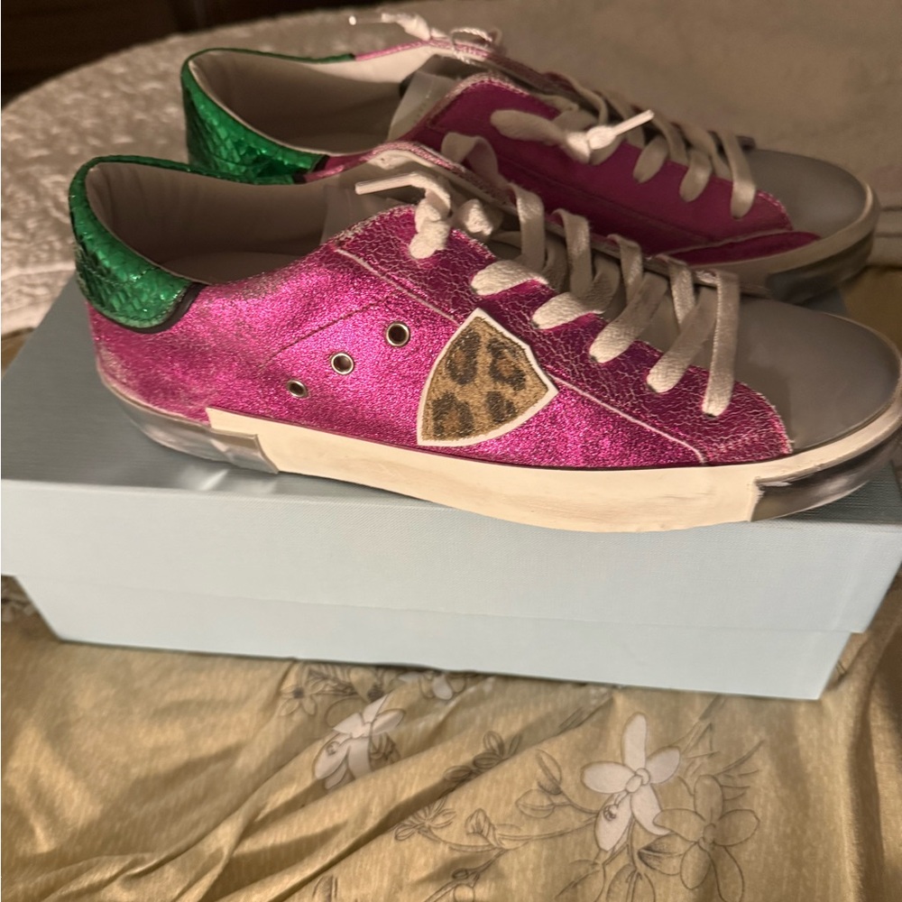 Philippe PRSX Low Woman Metal Fucsia Model Pink and Green Sneakers
